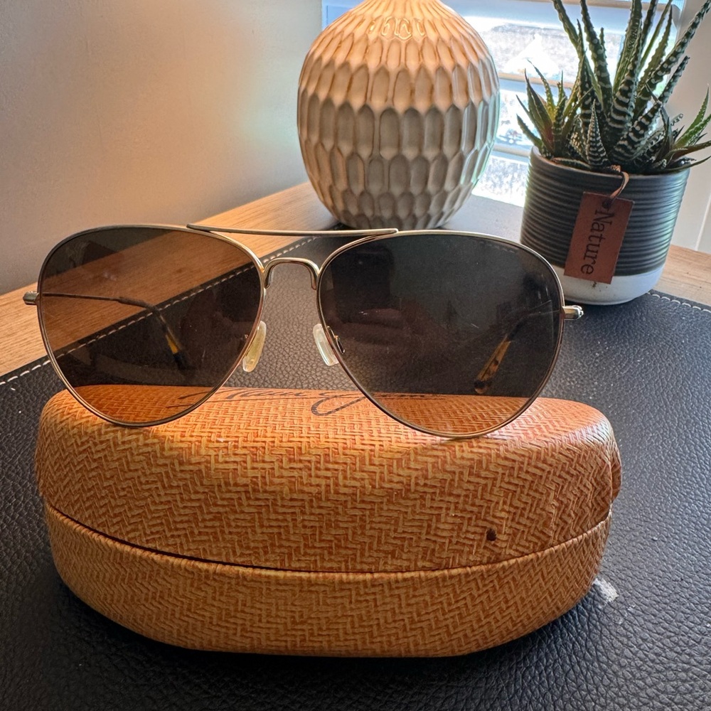 Maui Jim Gold Frame Aviator Sunglasses with Brown Gradient Lenses